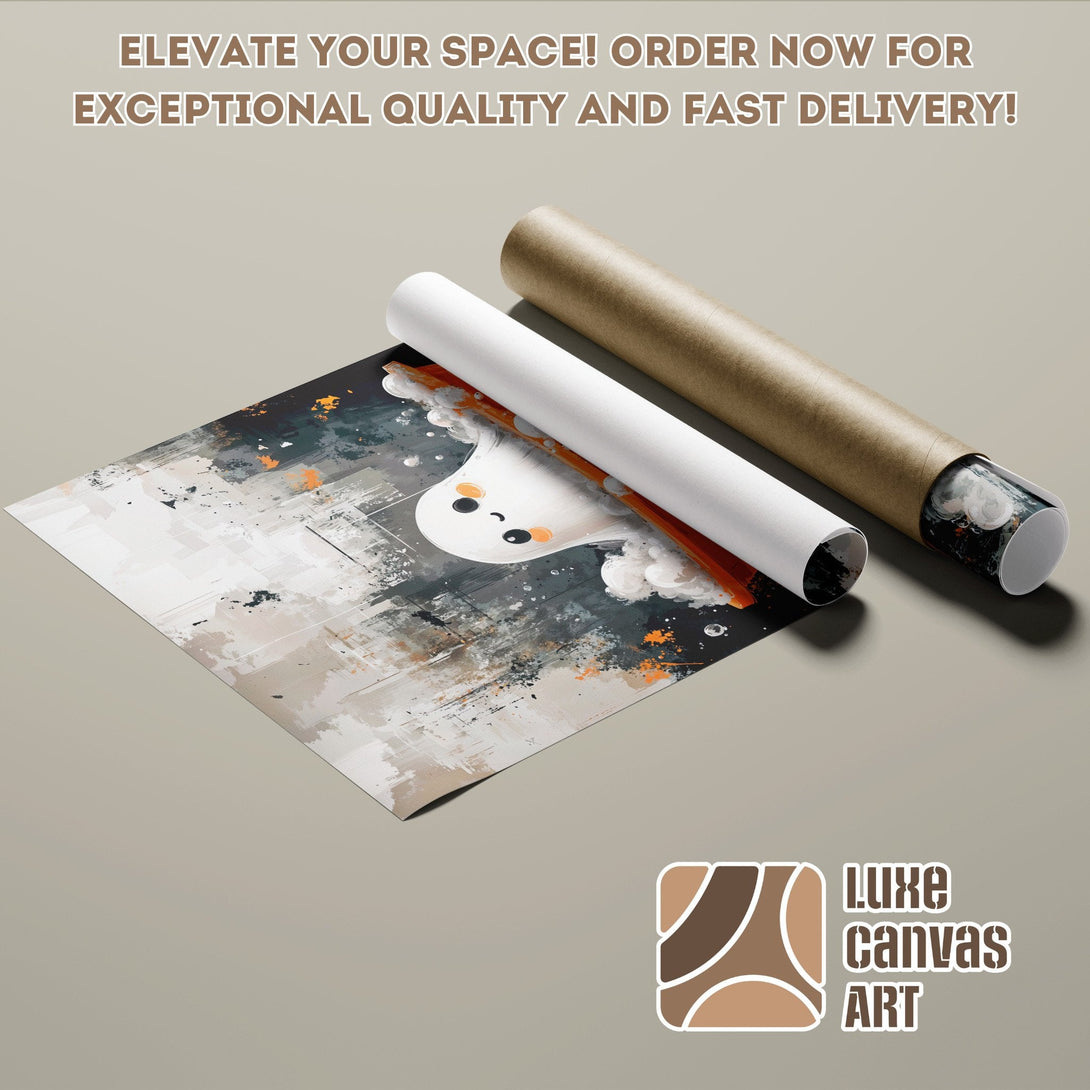 Abstract ghost art poster roll in neutral tones. Elevate your space with this unique poster! Order now!