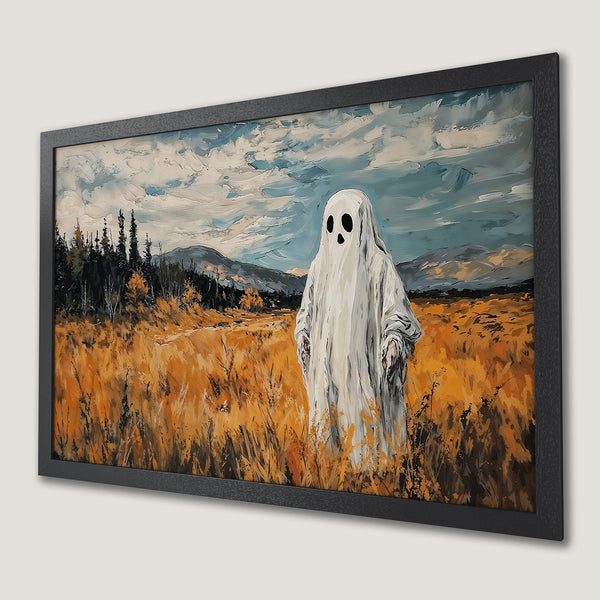Framed Poster of a ghost in a field, impressionist style, with a warm, earthy color palette.