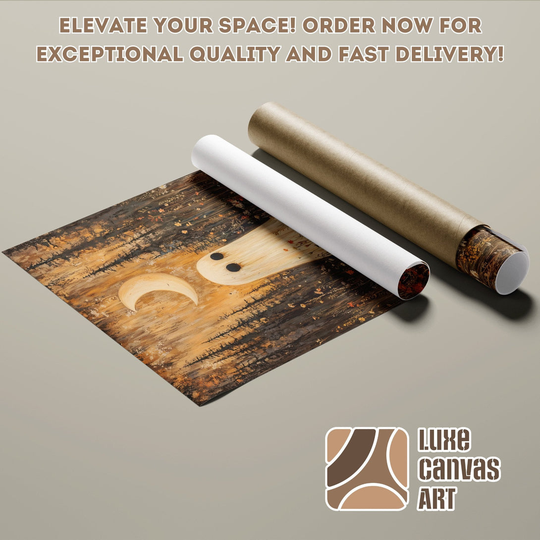 Poster Roll featuring a mystical forest scene in warm brown and gold tones. Elevate your space!