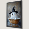 Spooky Ghost in Witch Hat Art Poster for Halloween