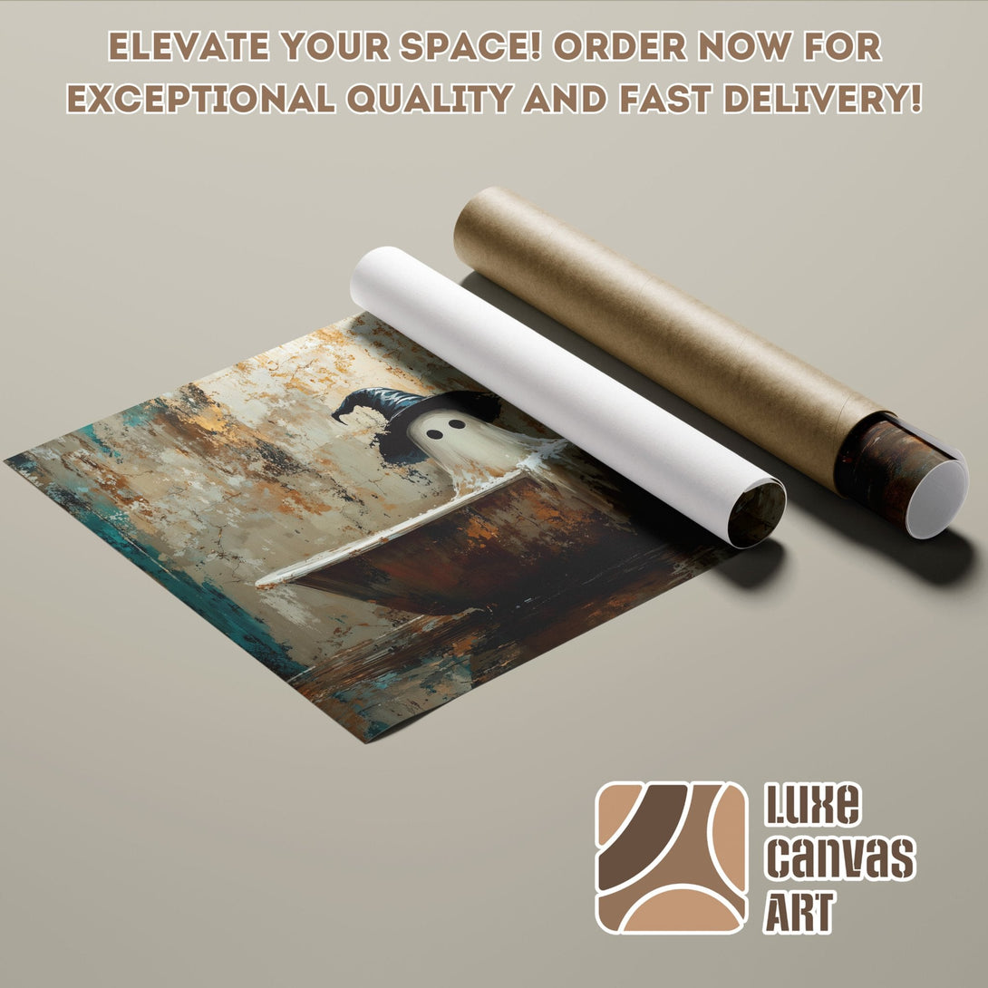 Abstract Halloween Poster Roll with ghost art, earthy tones. Elevate your space!