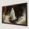 Spooky Ghost on Stairs Art Poster - Gothic Halloween Decor
