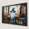 Spooky Ghost with Witch Hat Art Poster for Halloween