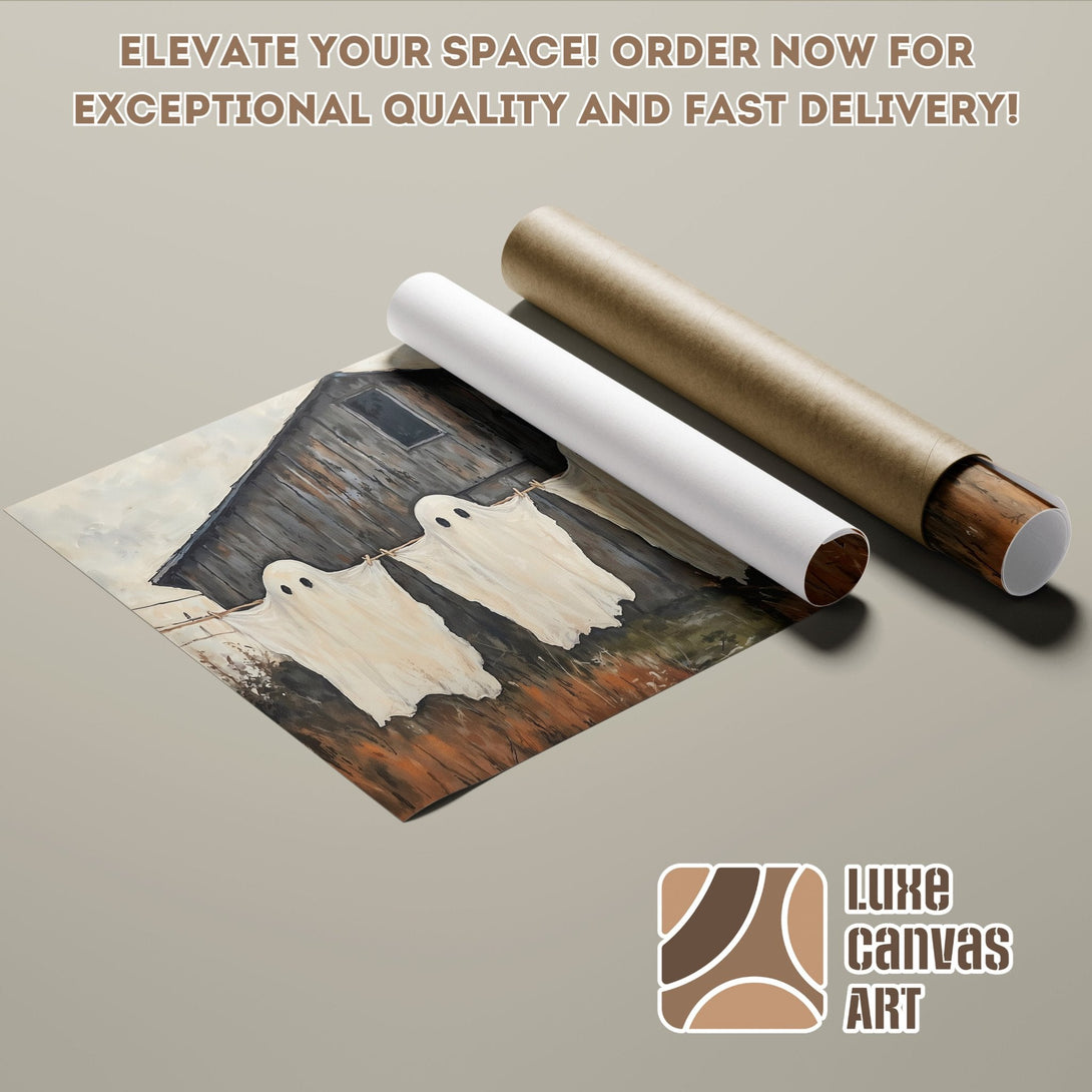 Poster Roll of ghost art print in neutral tones. Elevate your space with Luxe Canvas Art!
