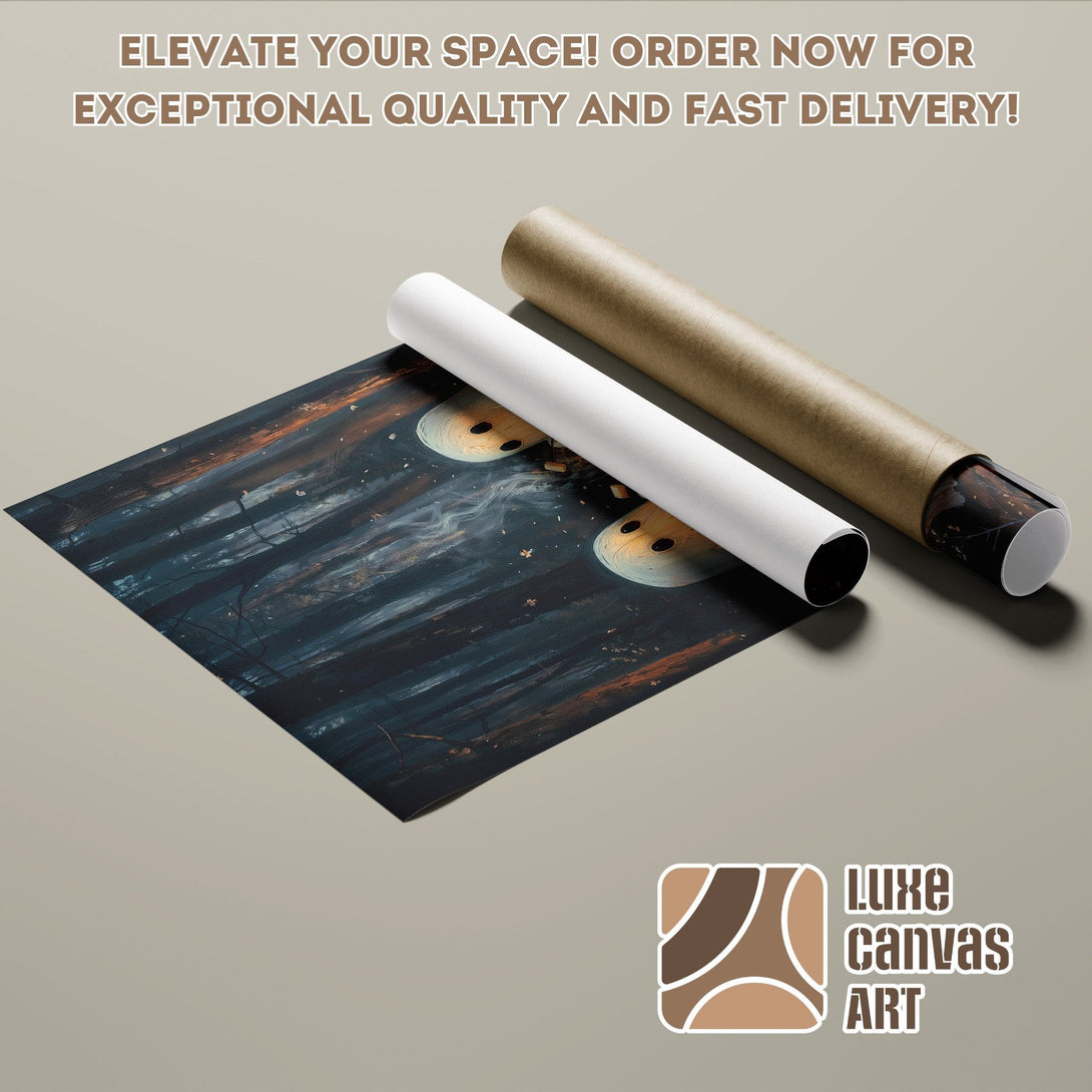 Abstract art Poster Roll, dark blue & orange tones, perfect for home decor.