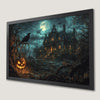 Spooky Haunted Mansion Art Poster with Pumpkin Glow
