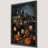 Spooky Haunted Town Art Poster for Halloween Decor