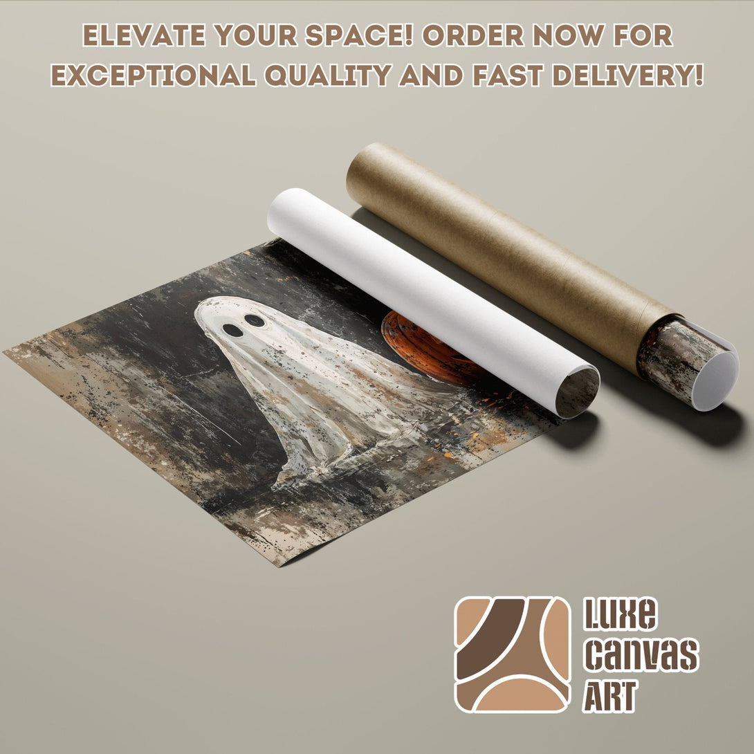 Ghost art Poster Roll in neutral tones, perfect for Halloween decor.