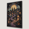 Spooky Moonlit Village Canvas Print with Haunted Houses
