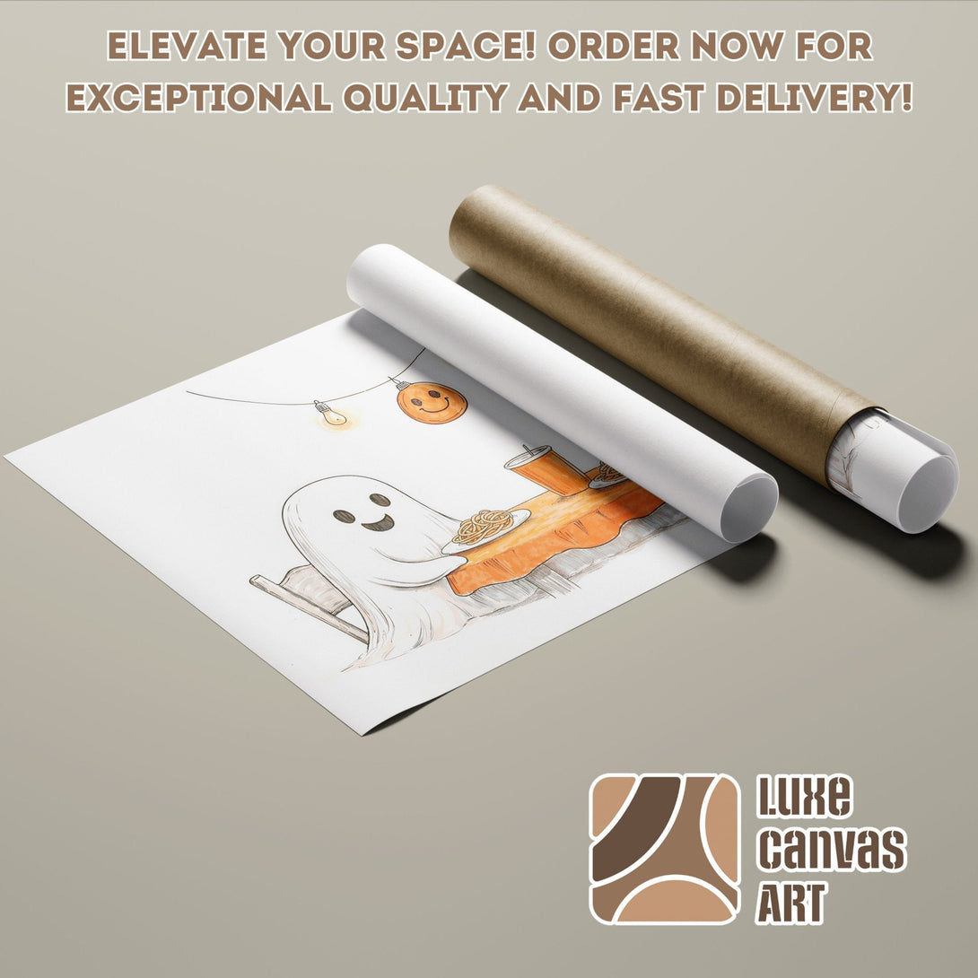 Halloween-themed Poster Roll art, sketched style, orange & neutral palette. Order your art today!