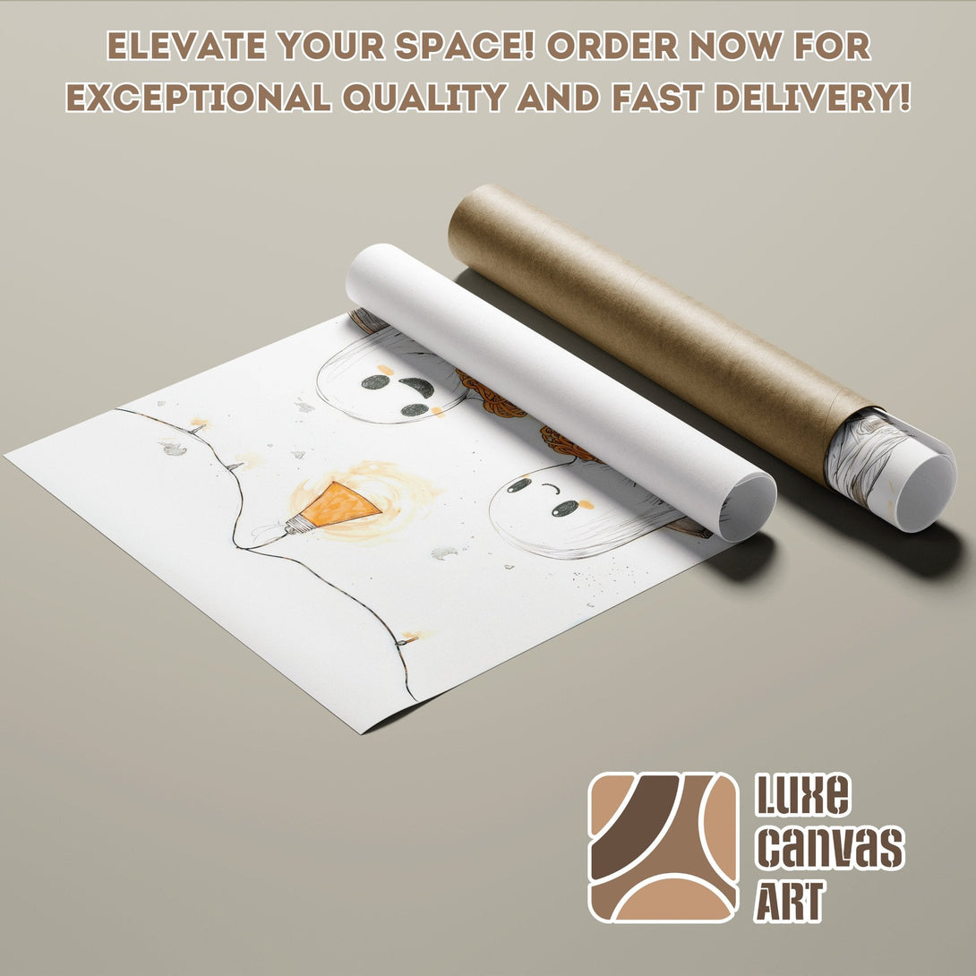 Poster Roll featuring a whimsical illustration in a neutral color palette. Elevate your space with Luxe Canvas Art!