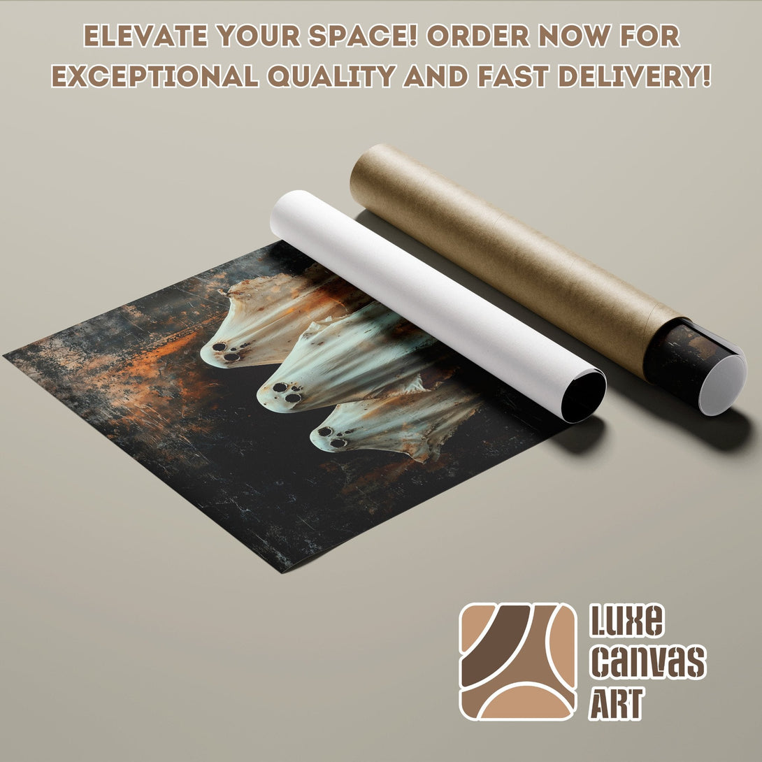 Poster Roll featuring a ghostly art print with a dark, moody color palette. Elevate your space!