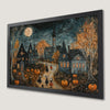 Spooky Village with Pumpkins Art Poster for Halloween Decor