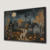 Spooky Village with Pumpkins Canvas Print Halloween Art