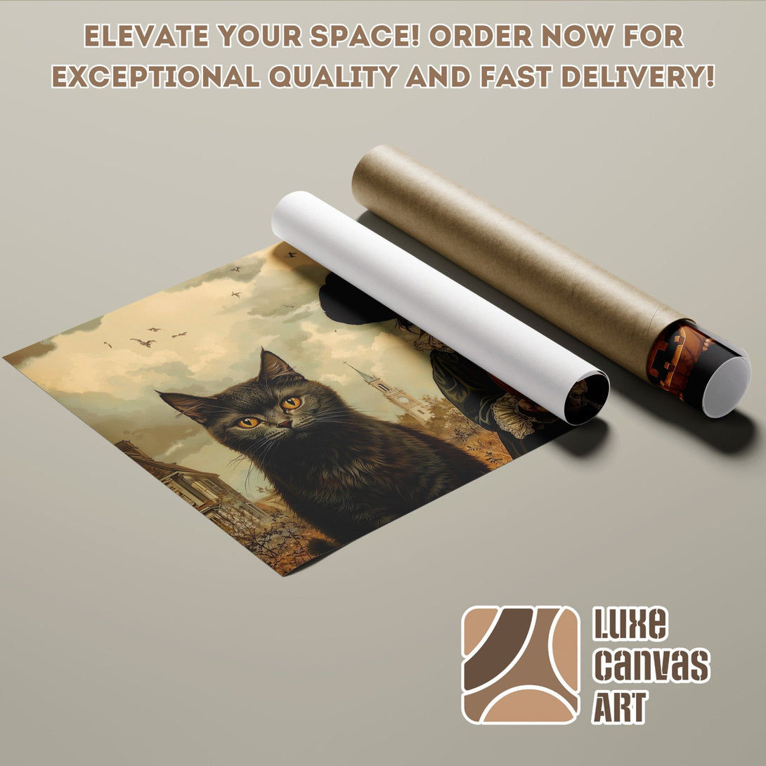 Poster Roll featuring a cat artwork in vintage style, warm color palette. Order now!
