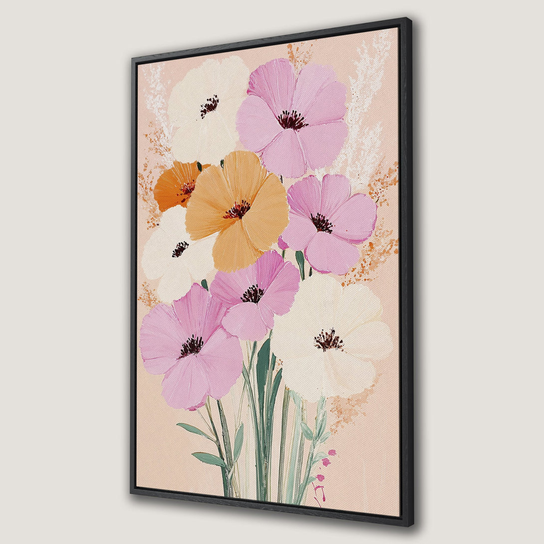 Framed Wall Art featuring a vibrant floral bouquet in a soft, pastel color palette. Perfect for adding a touch of elegance to any space.
