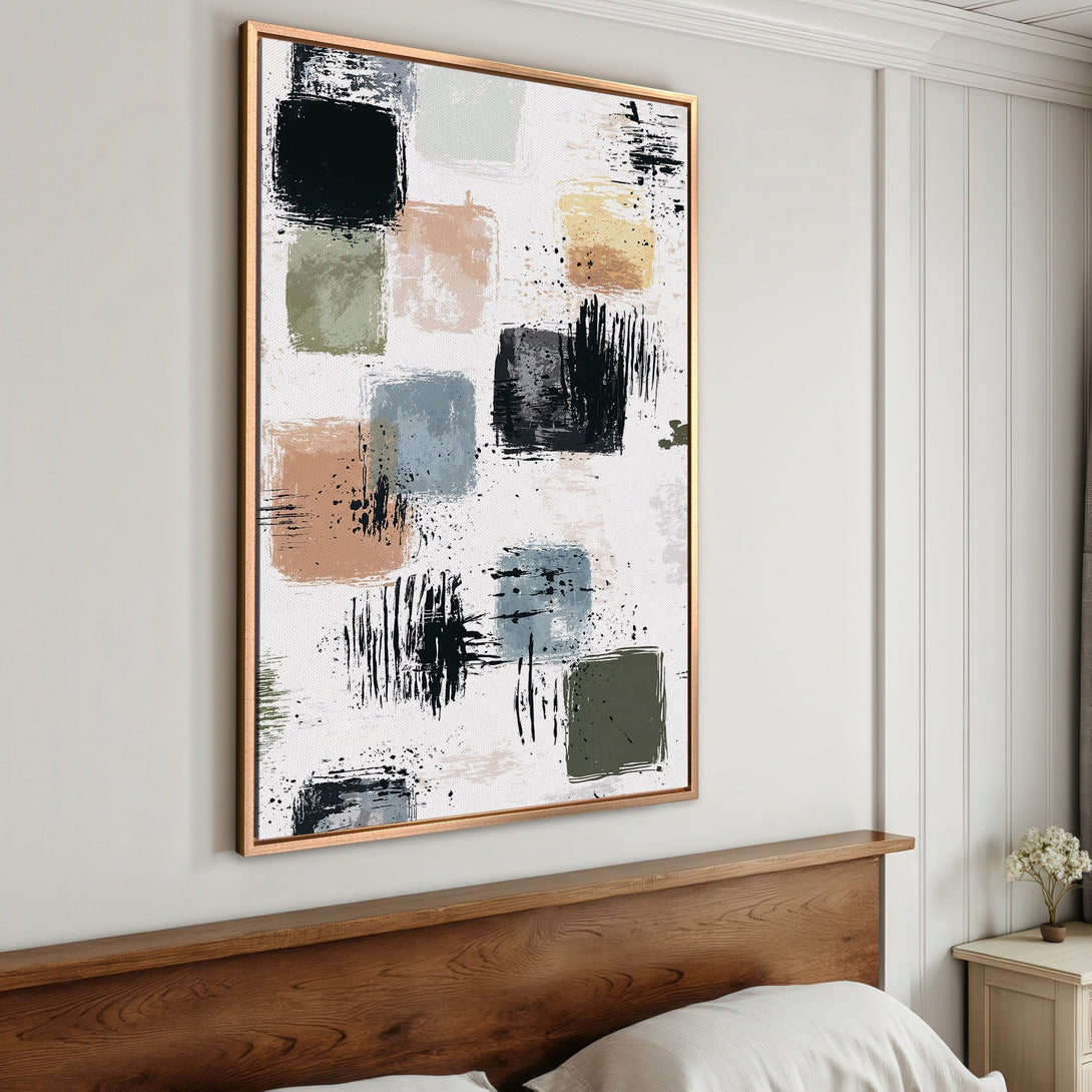 Framed Wall Art featuring abstract brushstroke design in neutral tones. Modern art canvas print perfect for your bedroom decor.