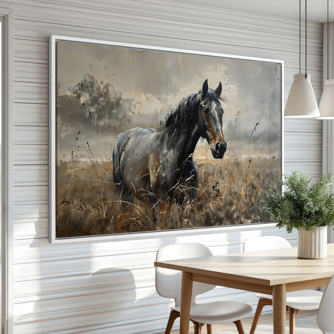 Framed Wall Art: Stunning watercolor horse print in neutral tones. Perfect for adding a touch of elegance to your home decor. Shop now!