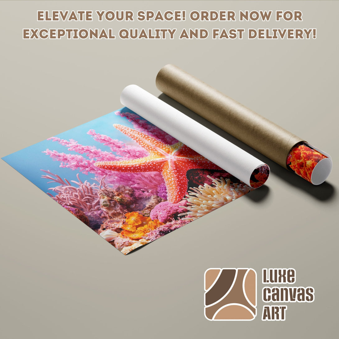 Poster Roll featuring vibrant coral reef art, with pink, orange, and blue hues. Elevate your space!