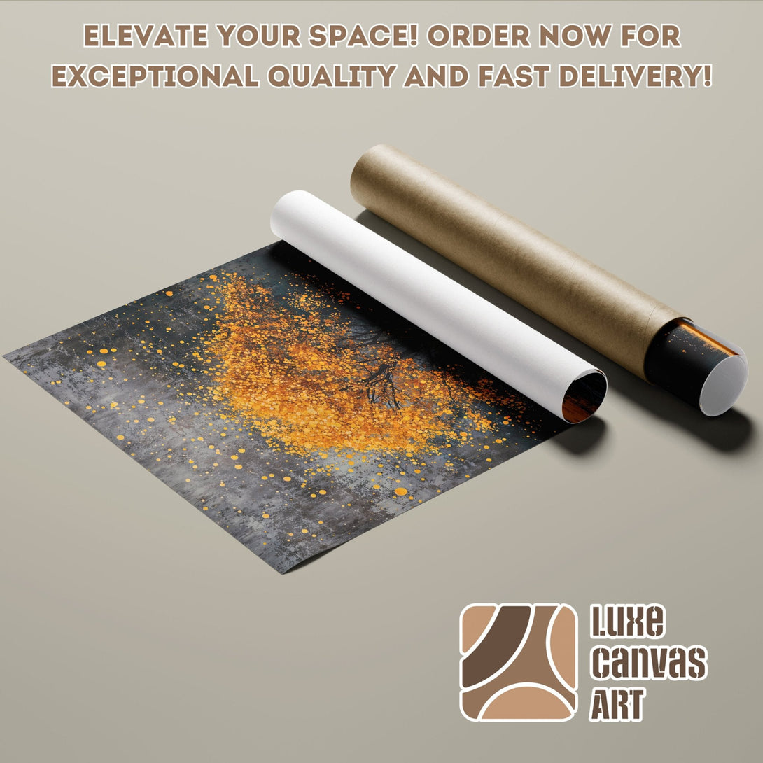 Abstract art Poster Roll with a dark gray and orange color palette, perfect for home decor.