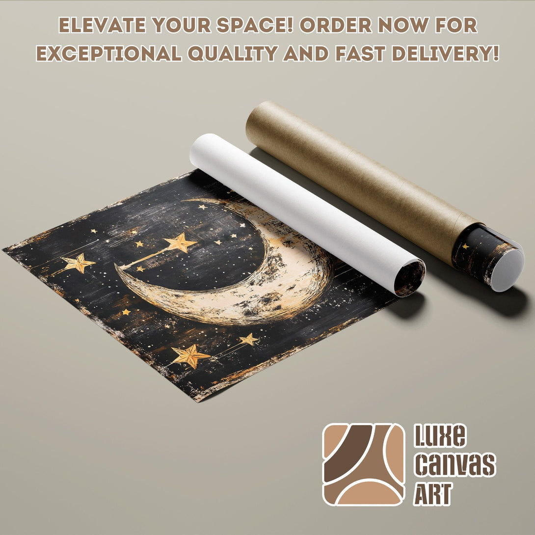 Poster Roll featuring a celestial design with a black, gold, and beige color palette. Elevate your space!