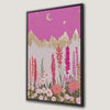 Starry Night Pink Floral Landscape with Gold Moon Canvas Print