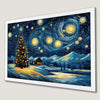 Starry Winter Village Art Poster - Mountain Scene Decor