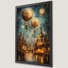 Steampunk Cityscape Art Poster with Hot Air Balloons