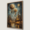 Steampunk Fantasy Cityscape Canvas Print with Hot Air Balloons