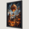 Steampunk Hot Air Balloon Art Poster in Gothic Cityscape