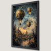Steampunk Hot Air Balloons Art Poster in Medieval City