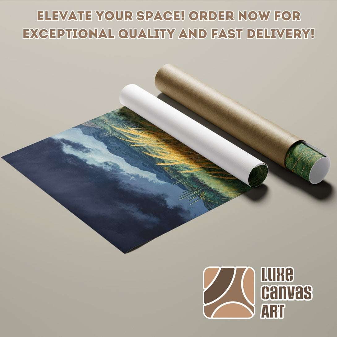 Poster Roll featuring a landscape art print. Earthy tones and a serene, modern style. Elevate your space with Luxe Canvas Art!