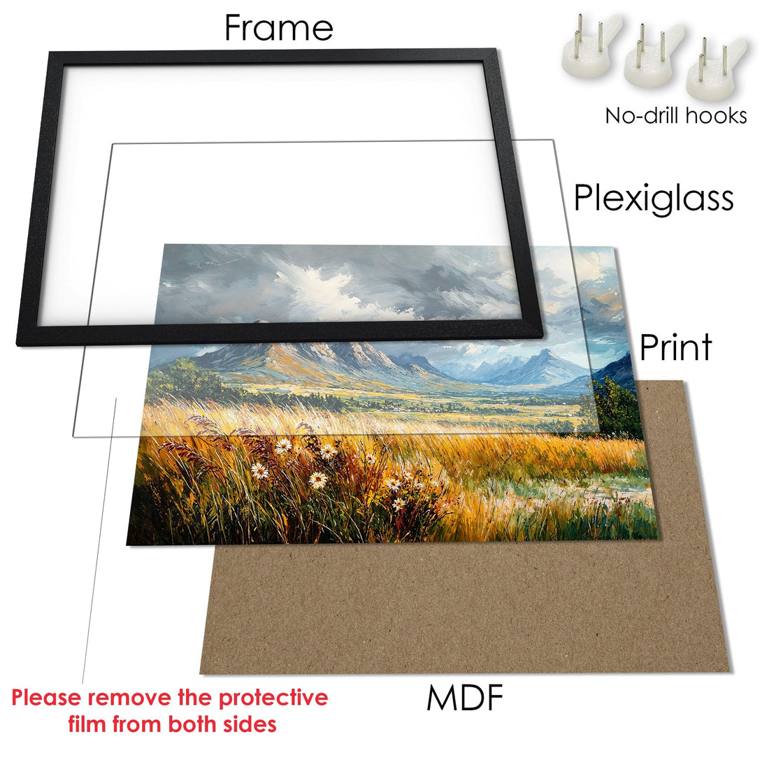Framed Poster of a landscape painting in a muted color palette. Perfect wall art for your home.