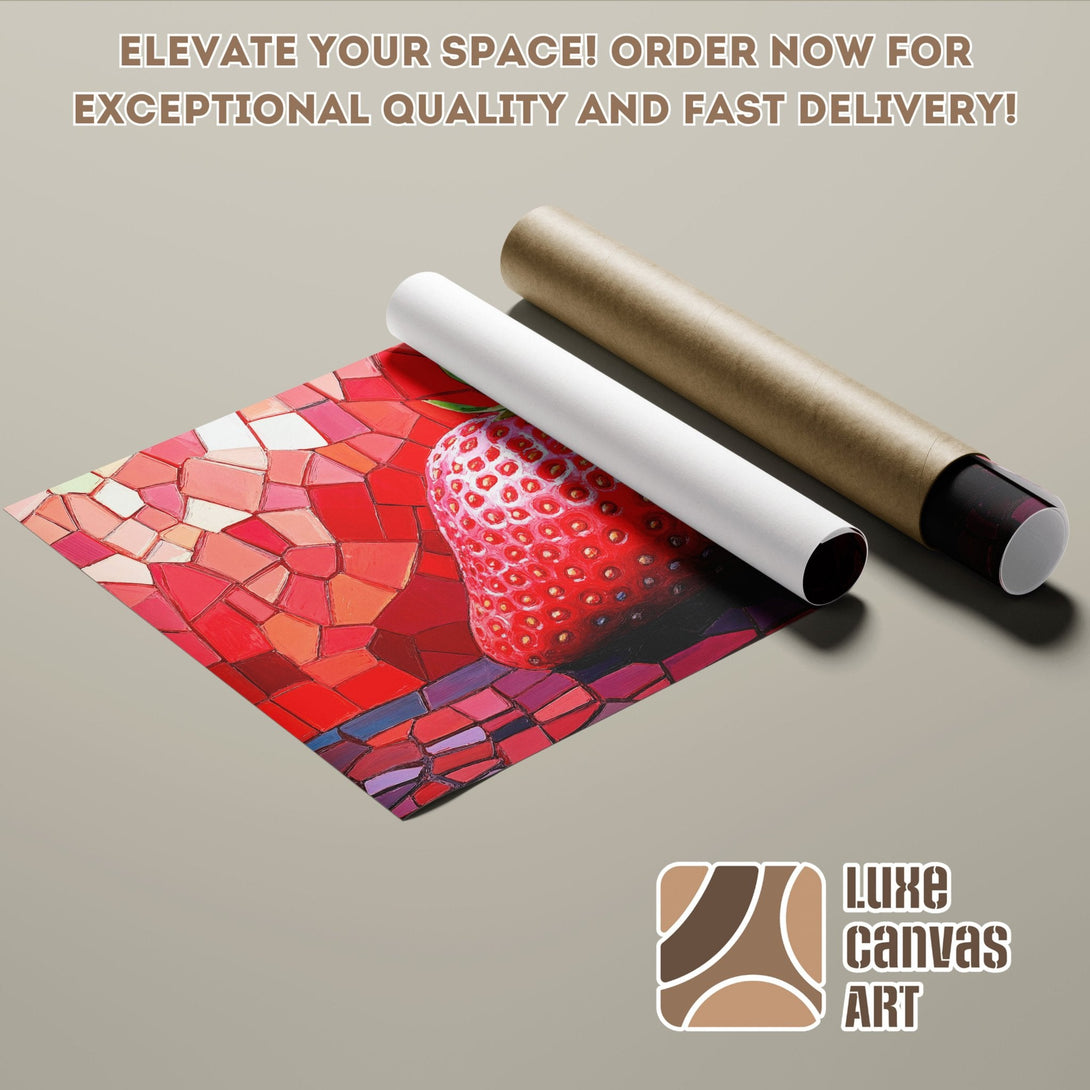 Poster Roll featuring a vibrant strawberry mosaic art print in a red color palette. Order now!