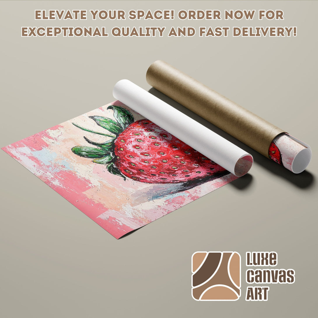 Strawberry Poster Roll, abstract art with pink, red, and green palette. Elevate your space!