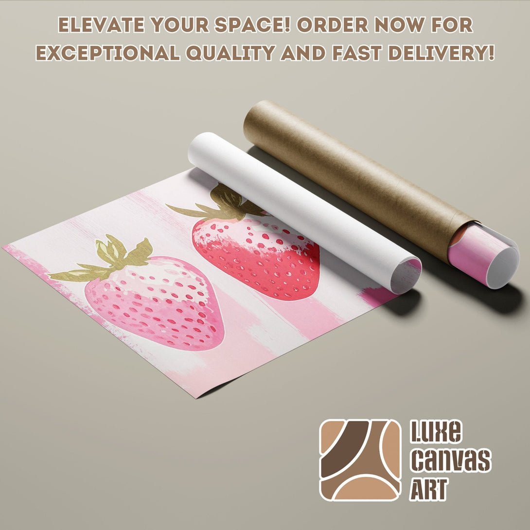 Strawberry Poster Roll in pink and gold tones. Modern art print for your space!