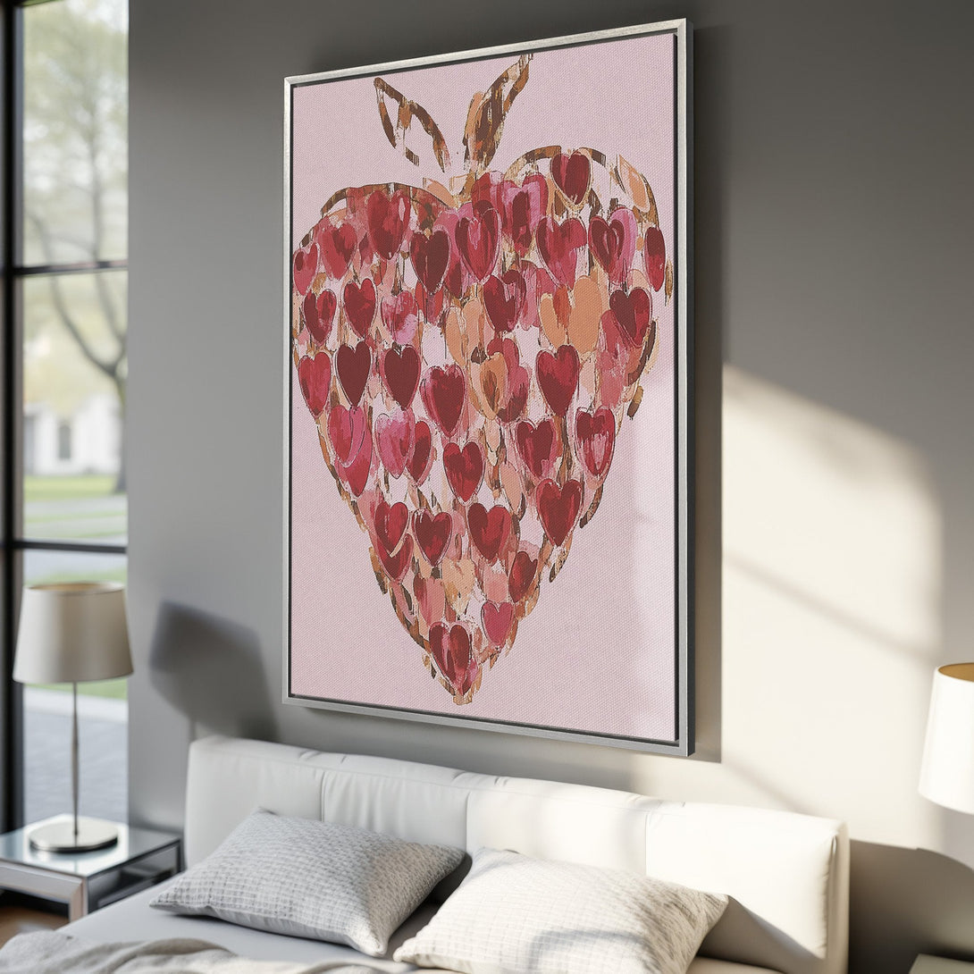 Framed Wall Art: Abstract heart design in red and pink hues. Modern art Canvas Print adds a touch of love and warmth to any interior.