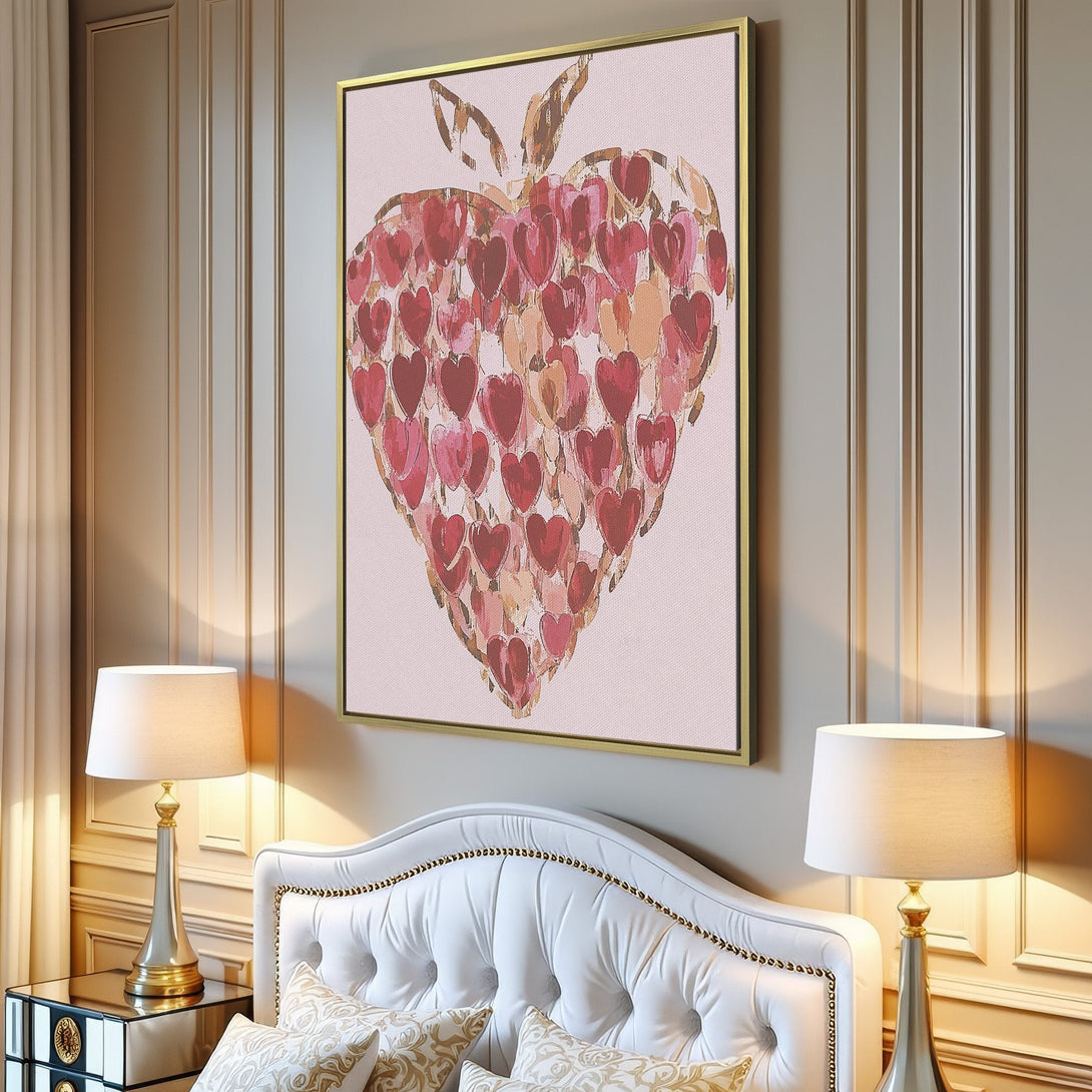 Canvas Print of a heart-shaped artwork with a watercolor style, featuring a pink and red color palette. Perfect for adding love to your home decor.