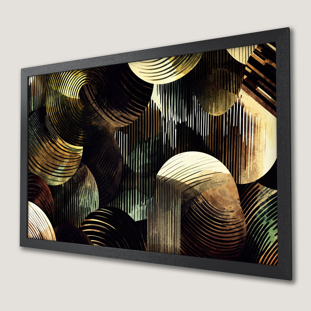 Framed Poster featuring abstract geometric art in earthy tones. Modern wall decor with a stylish, artistic design.