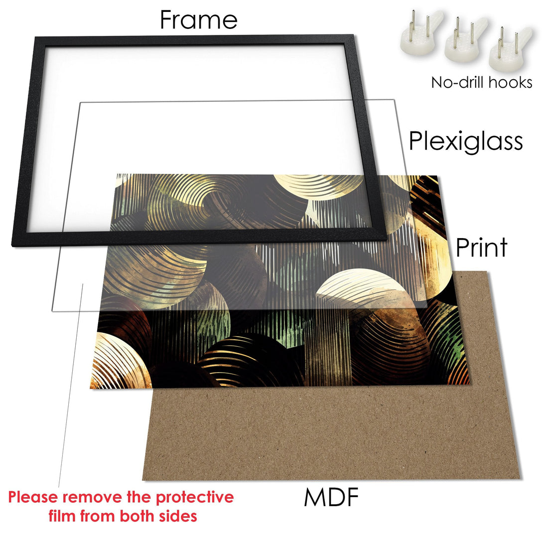 Framed Poster with abstract art in earthy tones. Modern wall decor, ready to hang.