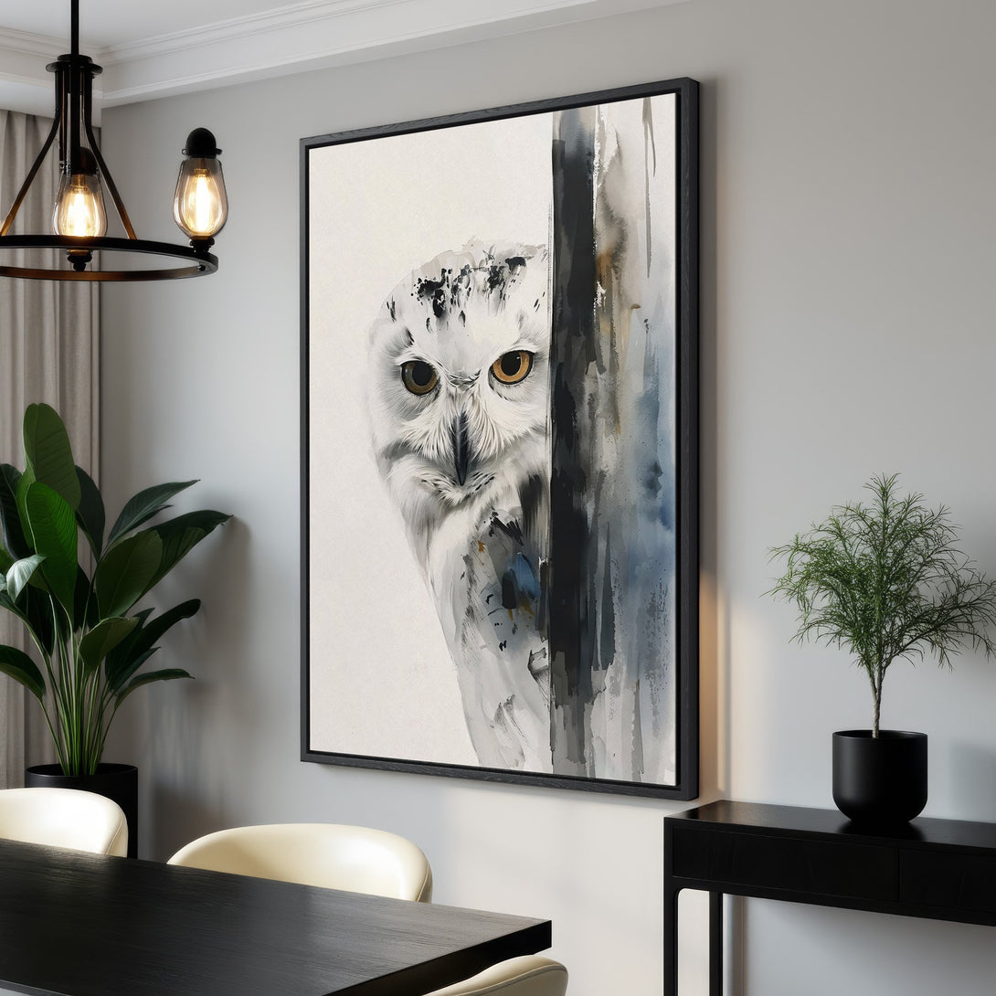 Framed Wall Art featuring a watercolor owl in a neutral color palette. Add a touch of nature to your home decor!