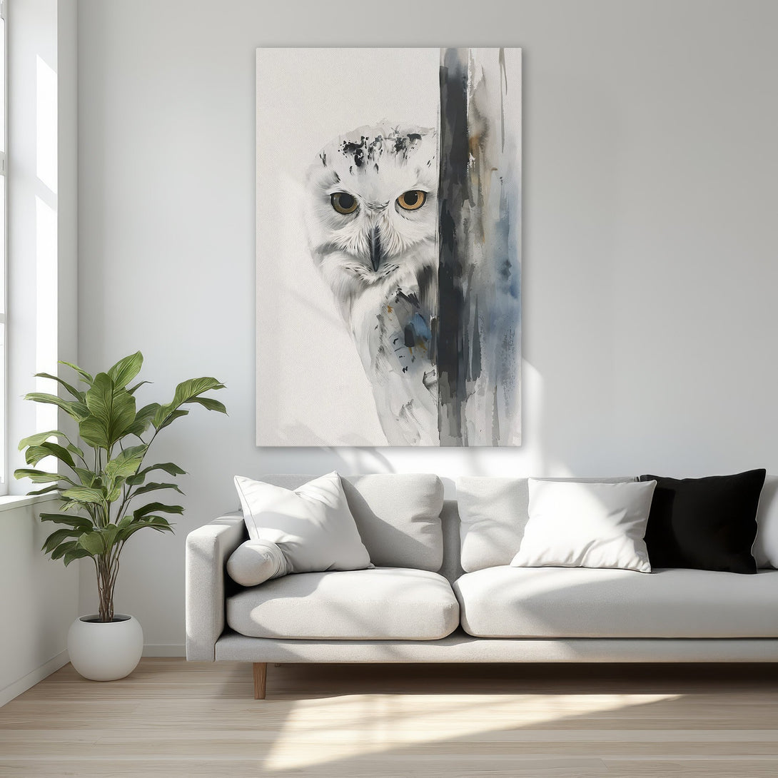Framed Wall Art: Watercolor owl print in neutral tones. Elegant wall decor for bedrooms. Add a touch of nature & sophistication to your space.