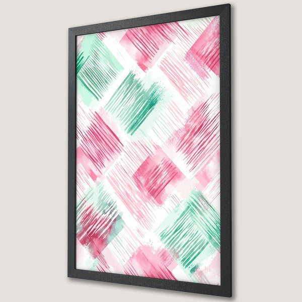 Framed Poster featuring abstract watercolor brushstrokes in pink and green, a stylish addition to any space!