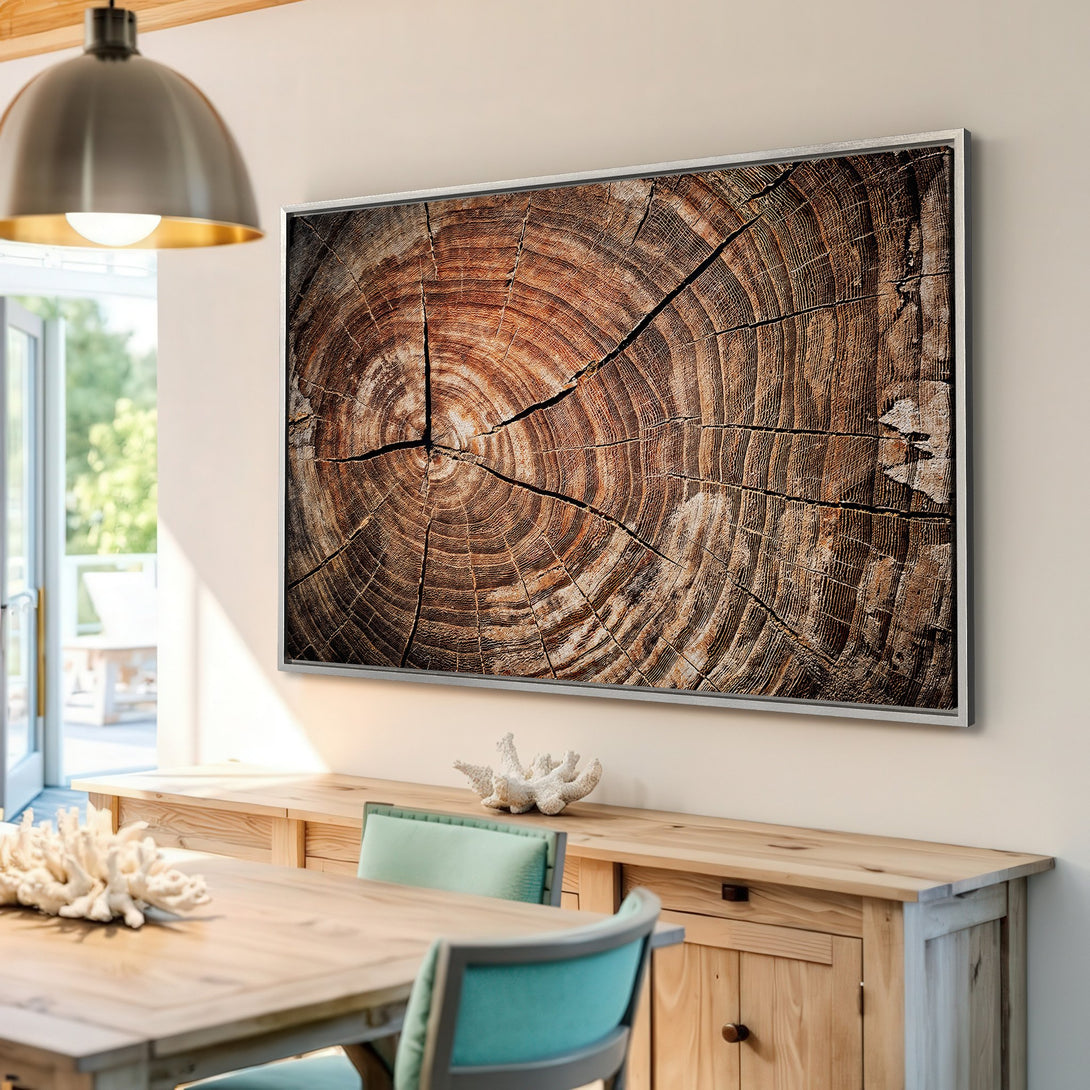 Framed Wall Art: Rustic wood grain Canvas Print in warm brown tones. Perfect for adding natural style to your home decor.