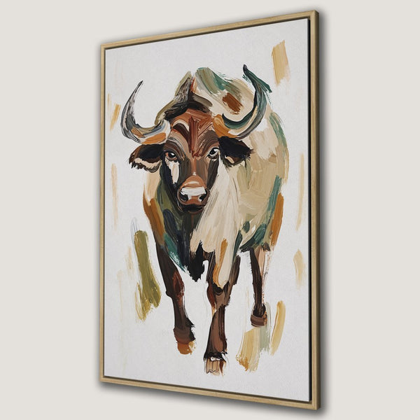 Framed Wall Art: Abstract buffalo painting in earthy tones. Add a touch of nature with this stylish canvas print!
