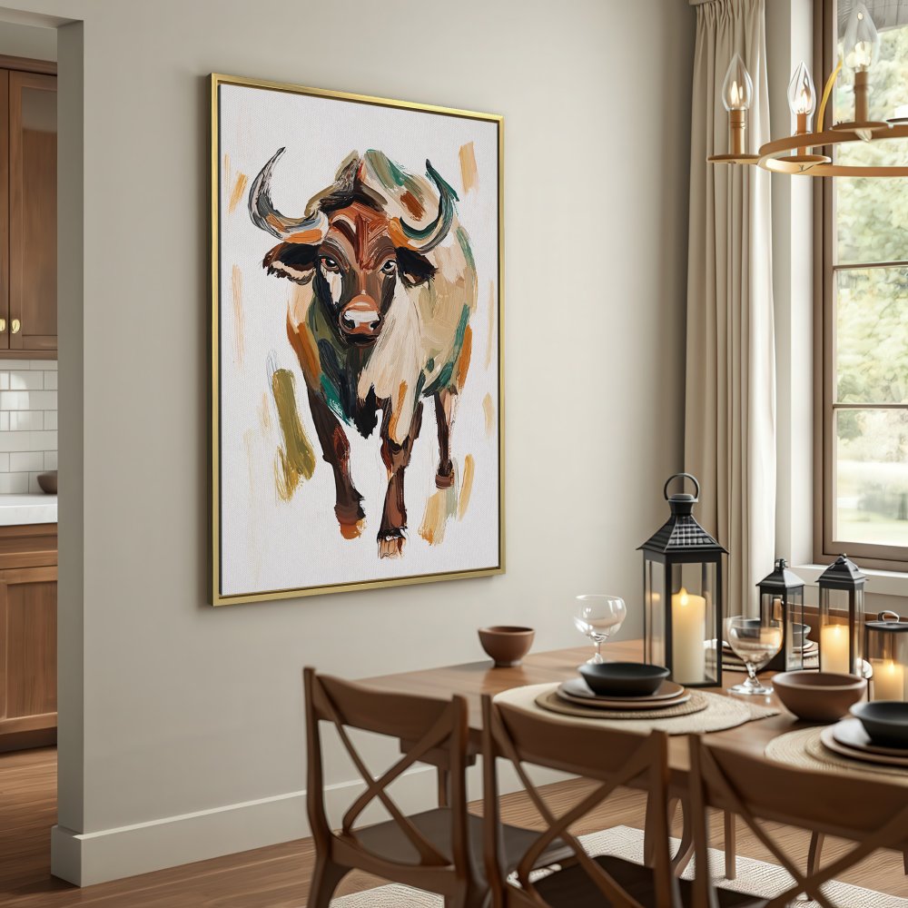 Canvas Print: Abstract bull painting in earthy tones. Add rustic charm to your space with this unique wall art.