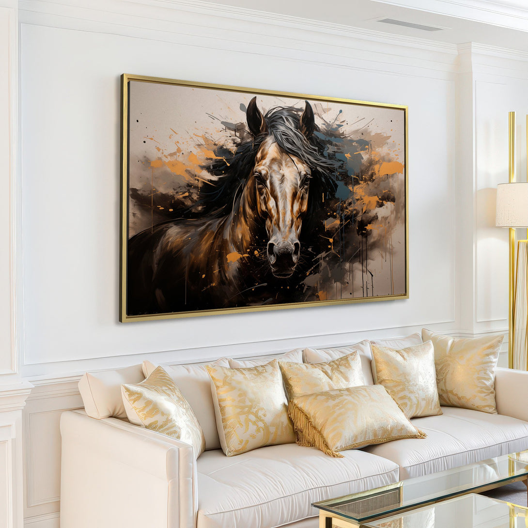 Canvas Print of a majestic horse in an abstract style with a warm, neutral color palette. Perfect wall art for any home.