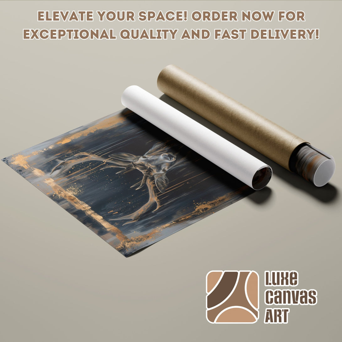 Poster Roll featuring abstract art in a dark and gold color palette. Elevate your space with Luxe Canvas Art!