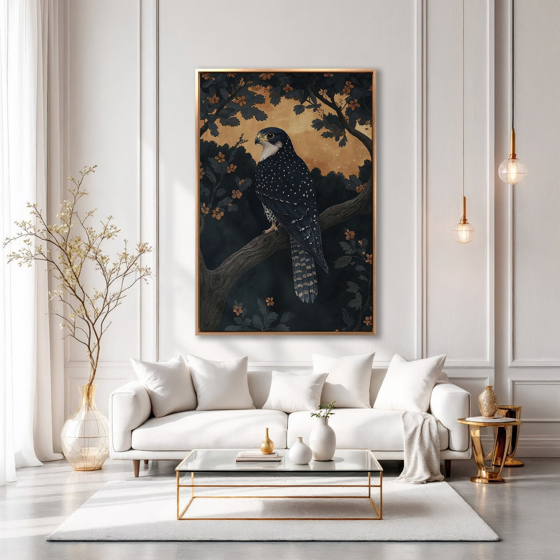 Framed Wall Art: Elegant woman and white horse artwork, rich gold and burgundy tones. Perfect for adding a touch of sophistication to your home decor.