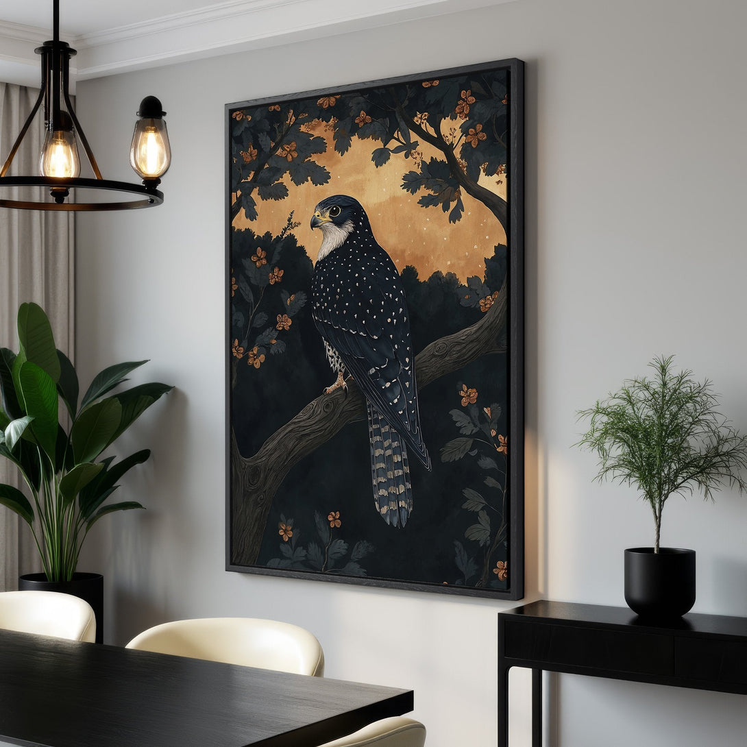 Framed Wall Art featuring a woman and white horse in a romantic, fantasy style. Rich gold and burgundy tones create an elegant and sophisticated look.